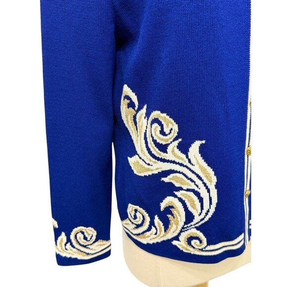 St. John Sport 2 PC Button Down Cardigan & Tank SET Royal Blue White Gold Size M - Picture 4 of 16